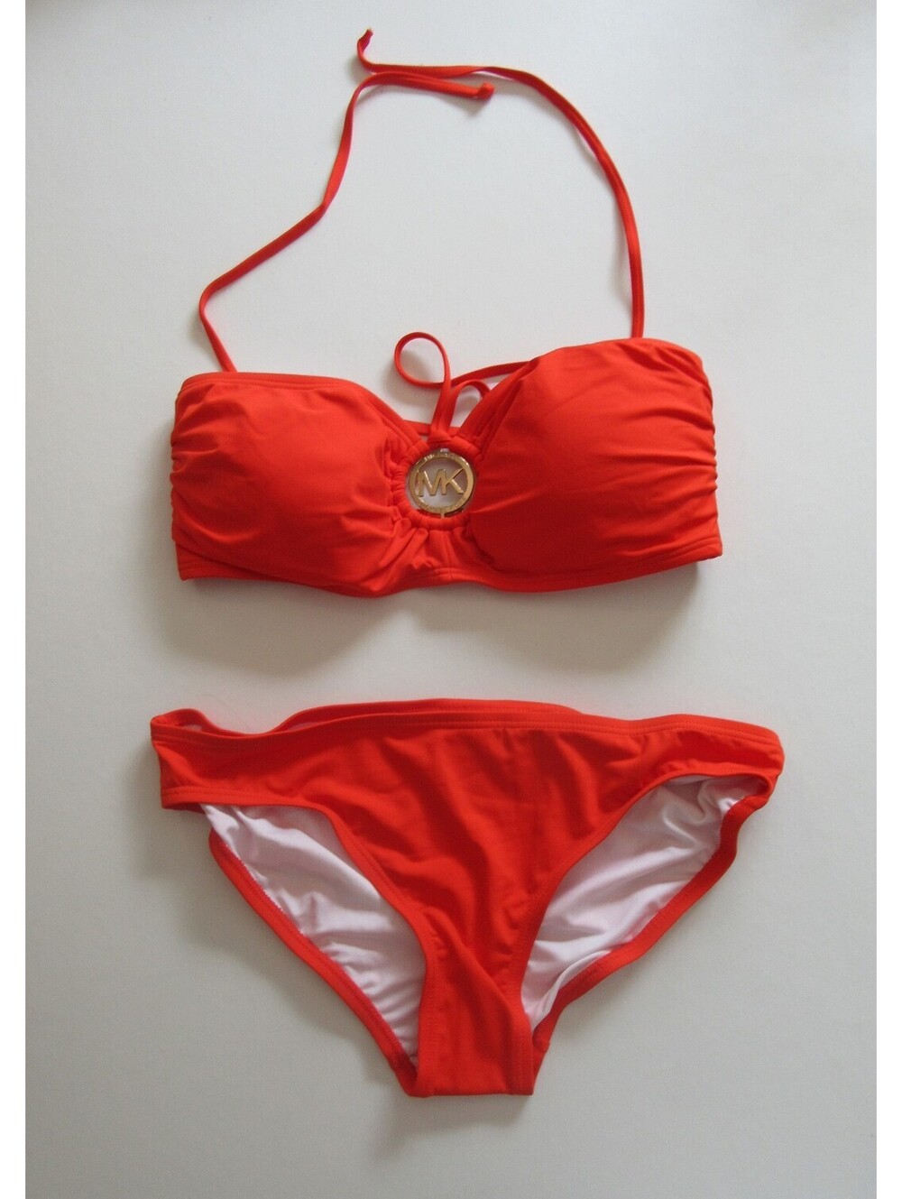 Michael Kors Womens Bandeau Bra Bikini Swimsuit  Dk Clementine Size Large L